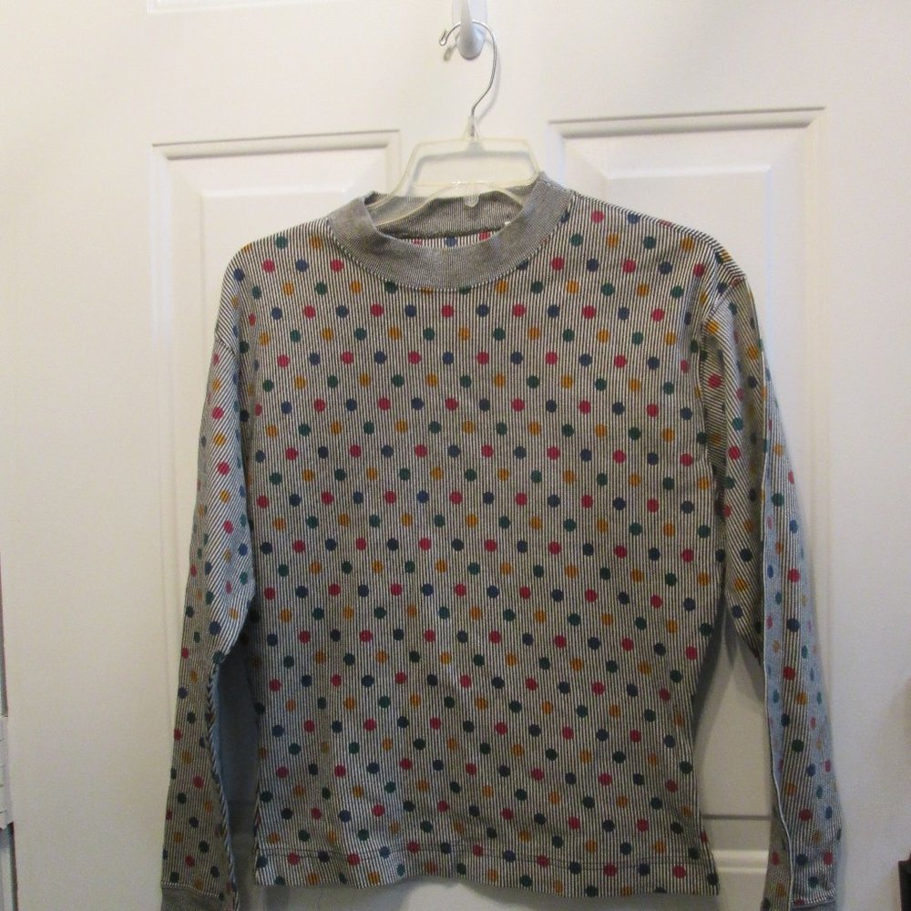 Vtg ESPRIT gray POLKA DOTS long sleeves shirt M
